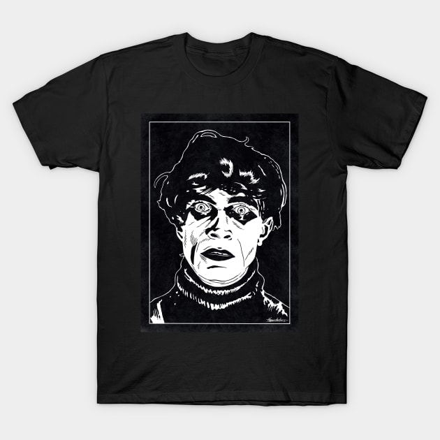 CESARE - The Cabinet of Dr Caligari (Black and White) T-Shirt by Famous Weirdos